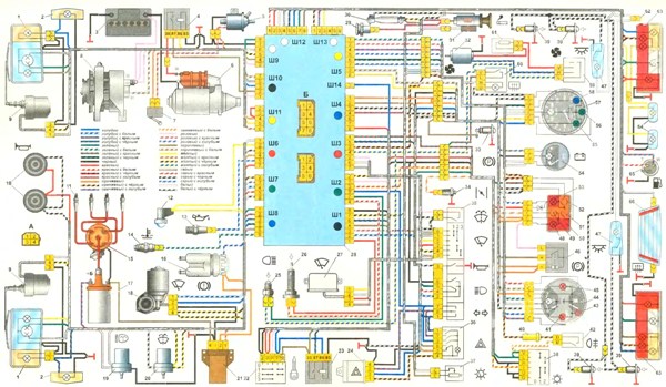 Cхема электрооборудования ВАЗ 2105 и 21053 инжектор и карбюратор: электросхема проводки с описанием